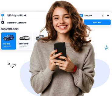 Happy customer using taxi app